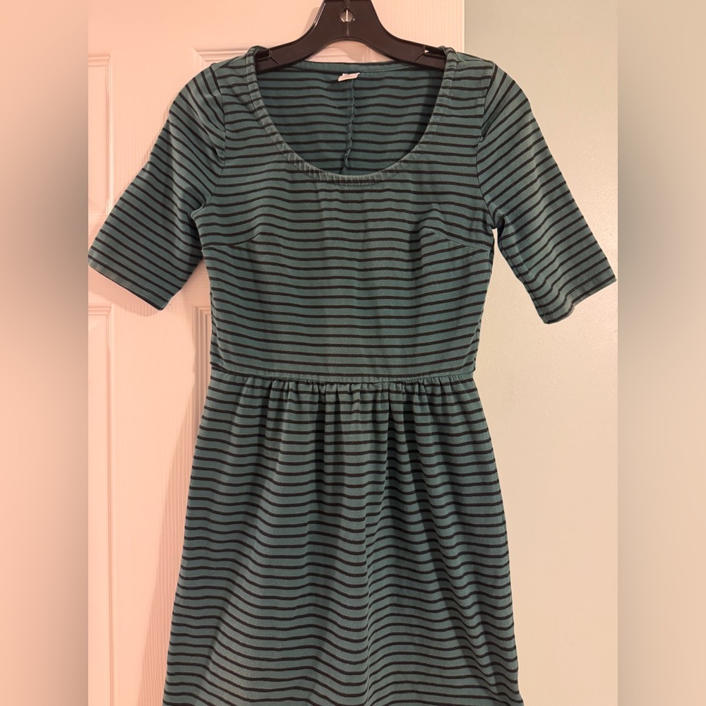 Old Navy Teal and Black Striped Casual Scoop-Neck Dress